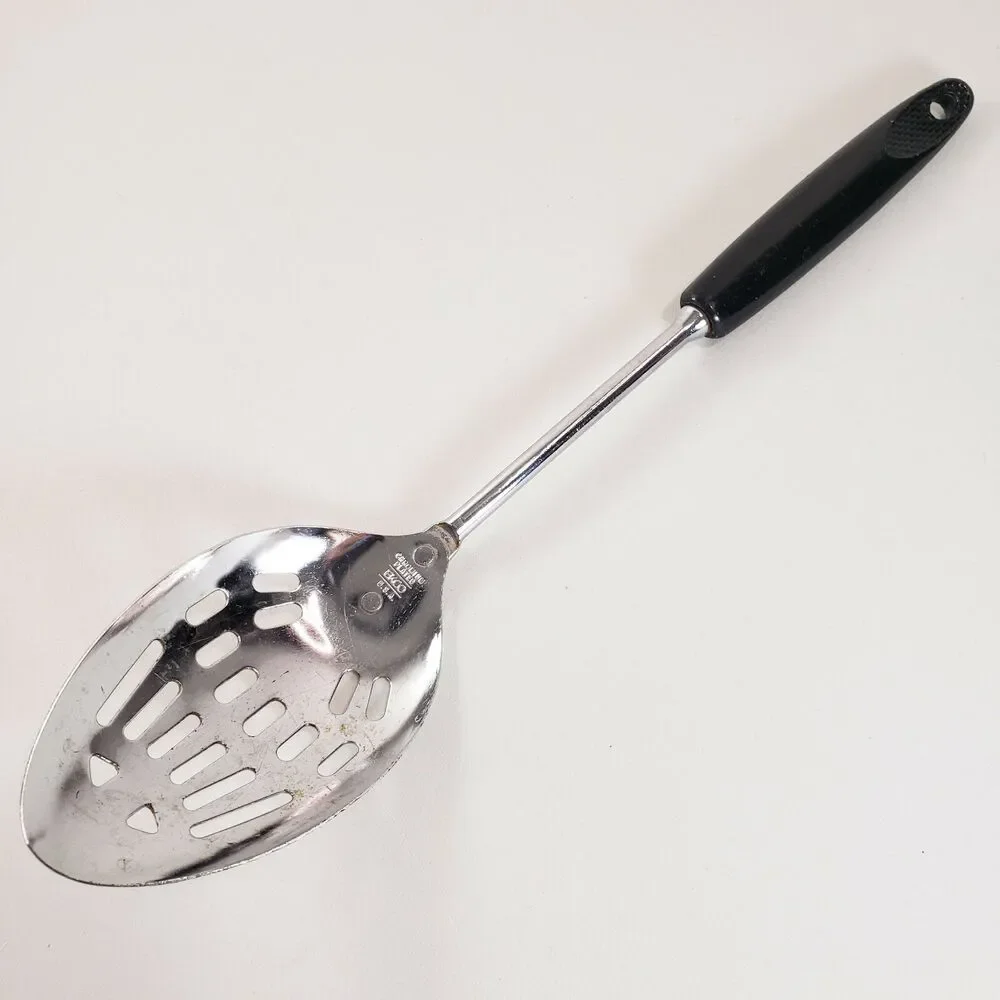 Ekco Slotted Spoon Chromium Plated Black Plastic Handle Cooking Utensil Kitchen